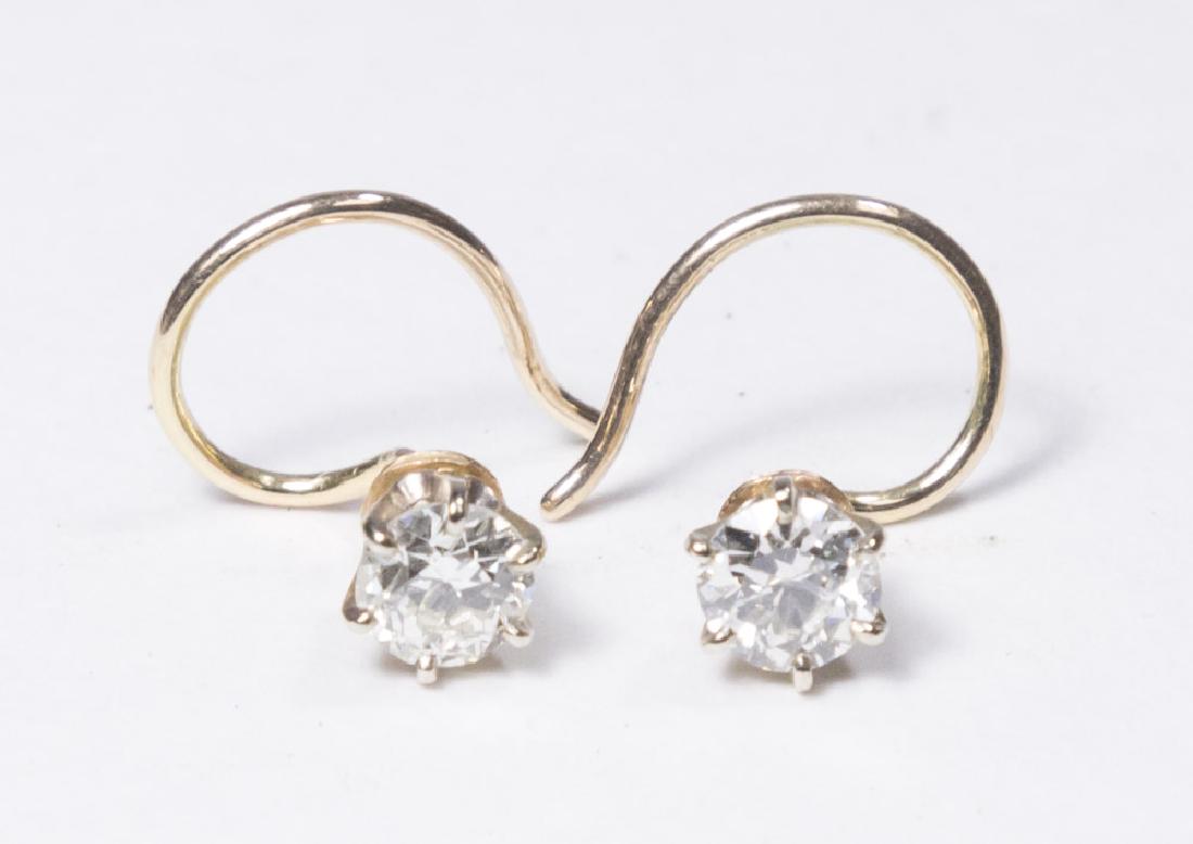 Pair 14K Gold & Diamond Earrings (1 of 2)