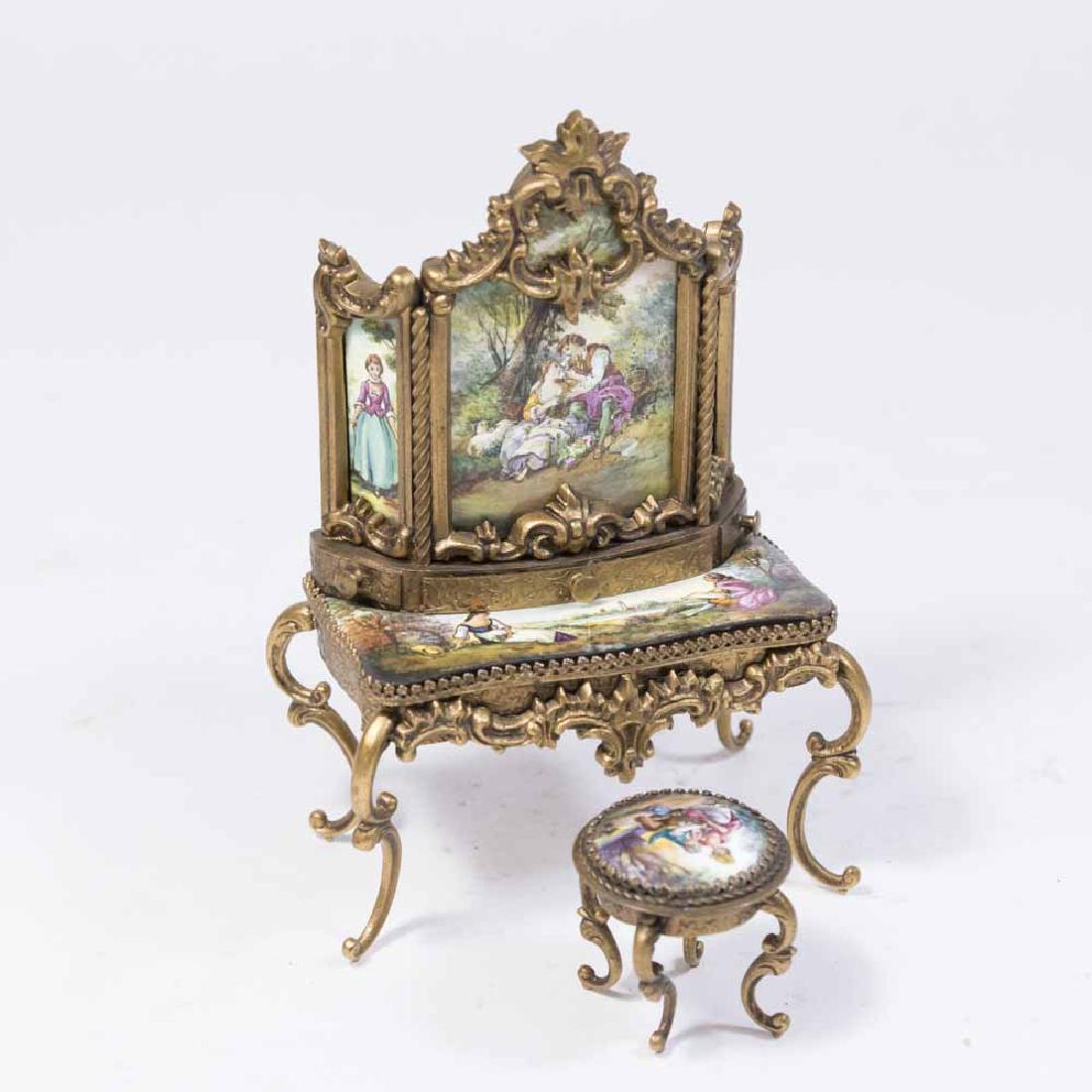 Viennese Enamel Miniature Cabinet & Stool (1 of 6)