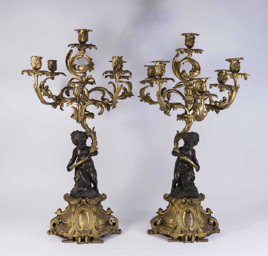 Pair 19th C. Bronze 6-Light Figural Candelabra (1 of 8)