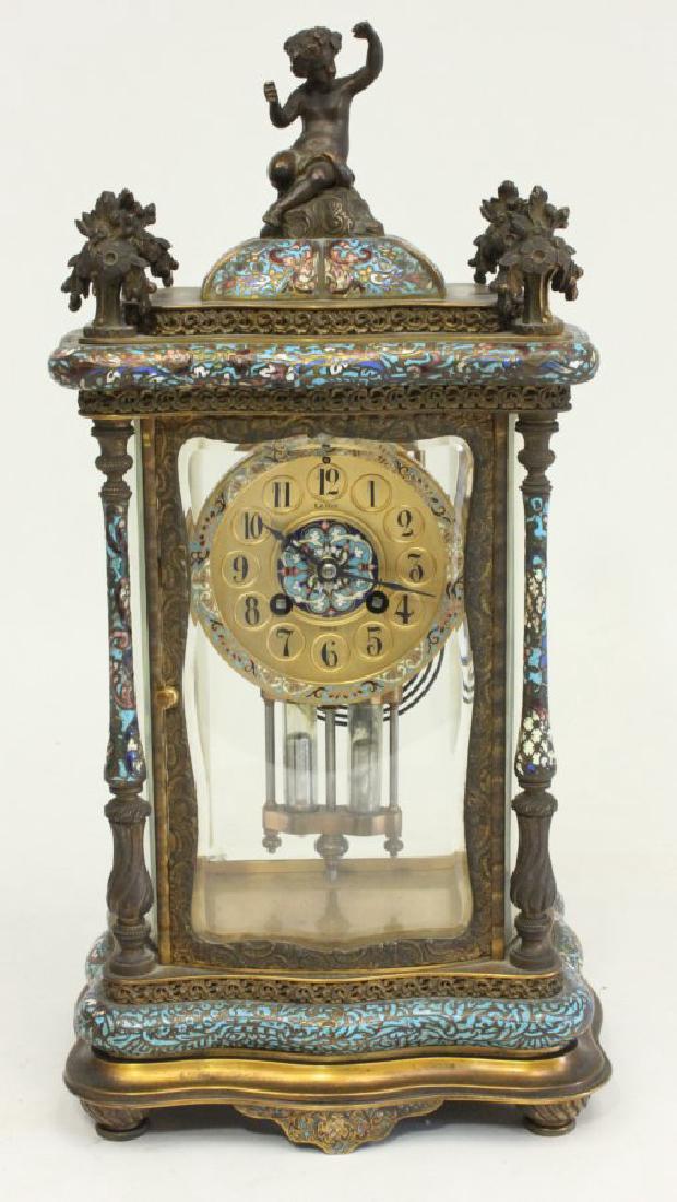 Bronze & French Enameled Crystal Regulator Clock (1 of 7)