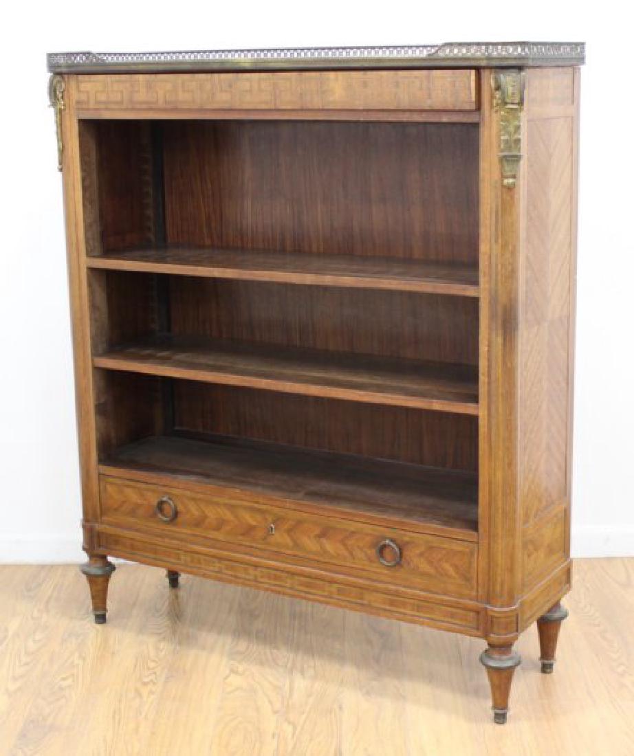 Louis XVI Style Open Marble Top Inlaid Bookcase (1 of 5)