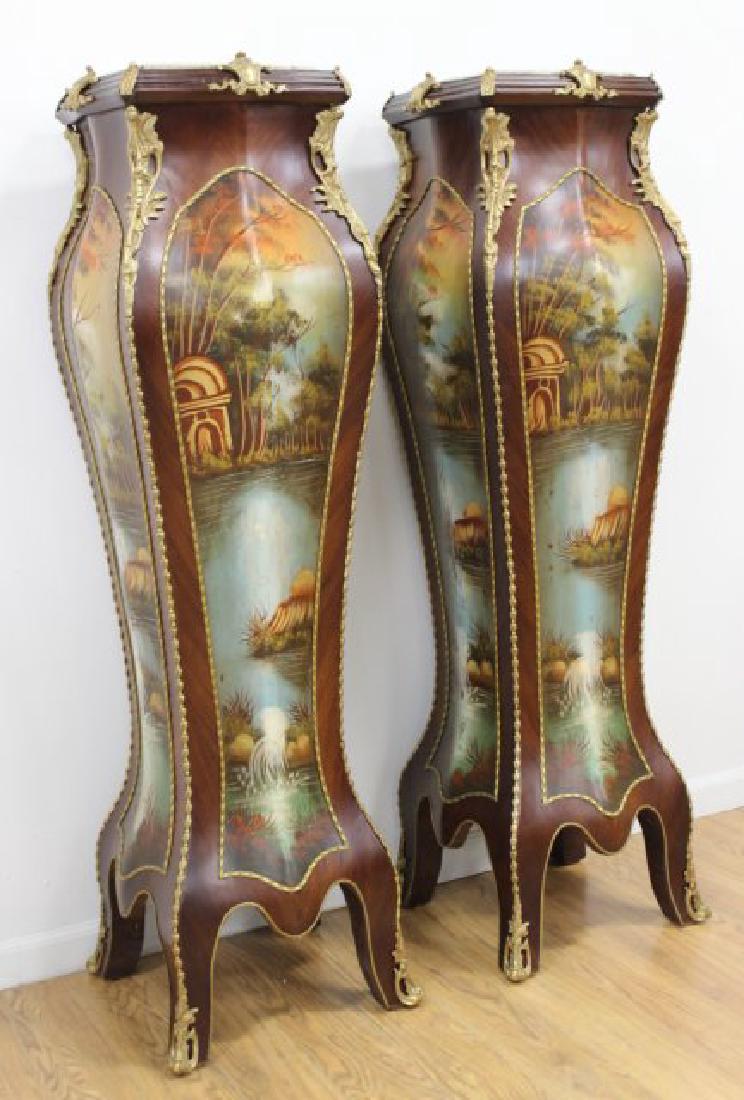 Pr Hand Painted Bronze Ormolu Marble Top Pedestals (1 of 3)