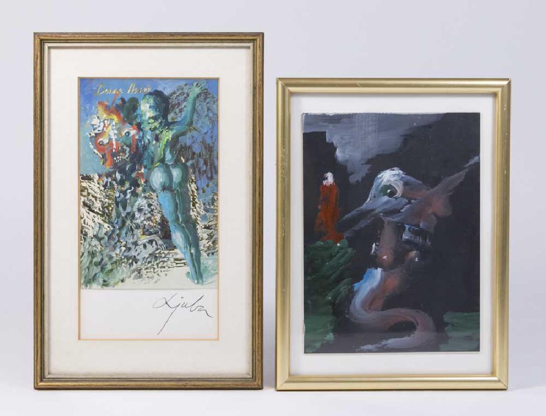 Ljuba Popovic, 2 Painted Surrealist New Year Cards (1 of 6)