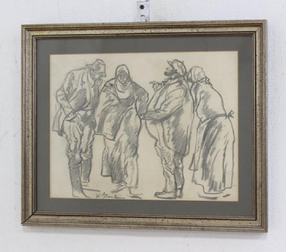 William Glackens, 2 Studies of Figures: Charcoal. Two-sided. Signed lower left on on side. William Glackens (1870-1938). Approx. 10 1/2" H x 14" W and 14" H x 18" W. Stains to paper.