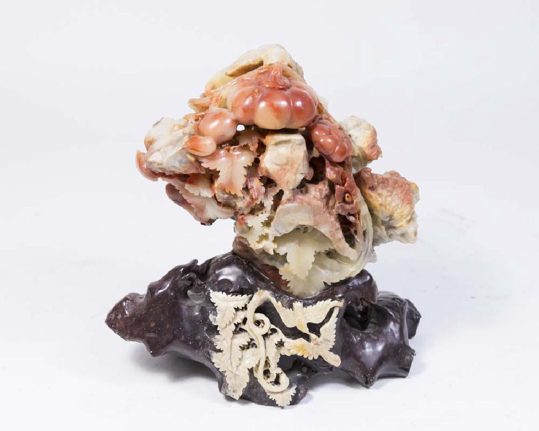 Large Chinese Floral Soapstone Flower: Approx. 7" H with base.