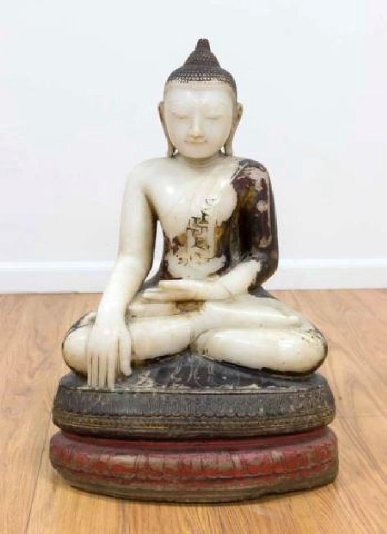 :Marble Seated Gilt & Lacquered Buddha (1 of 5)