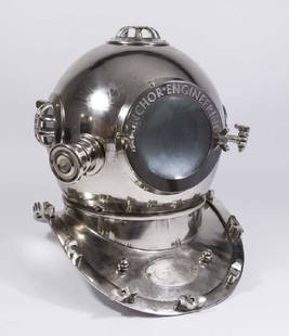 Silvered Metal Model of Diving Helmet: Approx. 16" H.