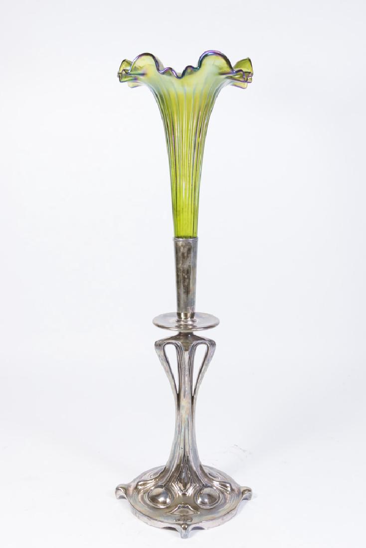 Loetz Type Vase in Metal Art Nouveau Form Base (1 of 3)