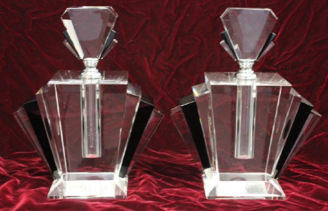 Pair Art Deco Style Smoked Glass Scent Bottles (1 of 4)