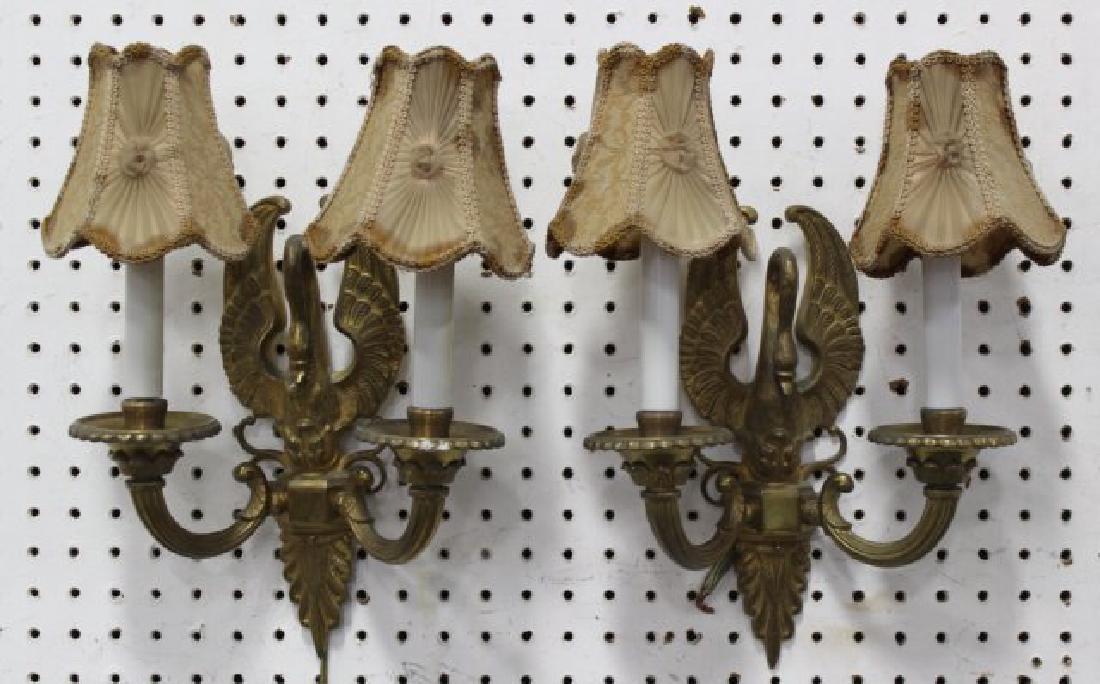 Pair Bronze 2-Arm Sconces with Swans (1 of 3)