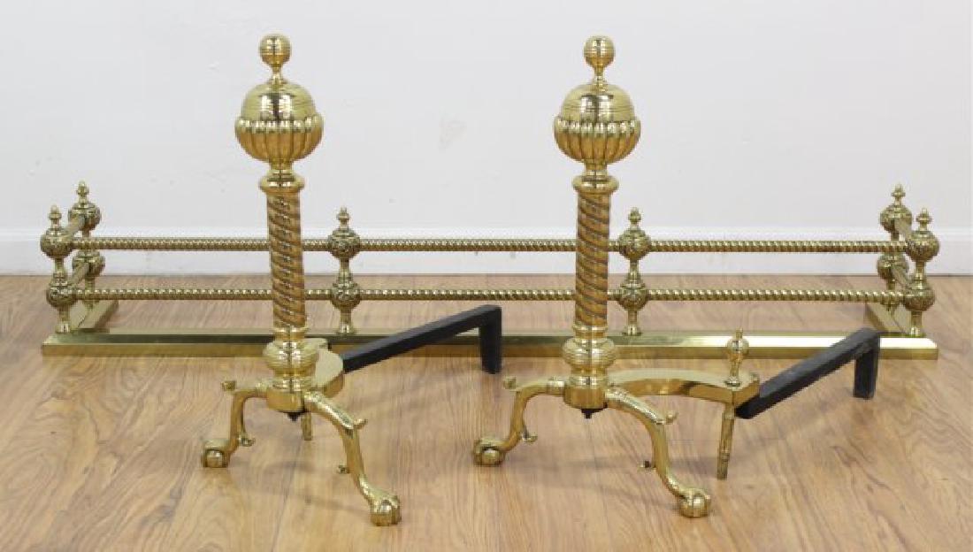 :Pair Victorian Brass Andirons & Fender (1 of 3)