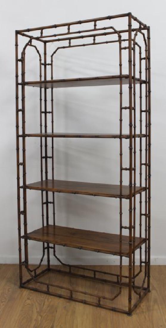 Faux Bamboo Metal Etagere: 4 shelves. Approx. 78 1/4" H x 36 1/4" W.