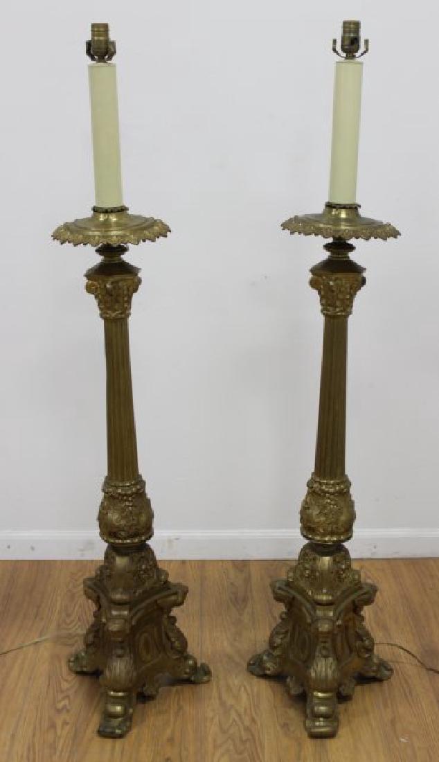 Pair Spanish Baroque Style Brass Torchères: Approx. 42" H. (060996E)
