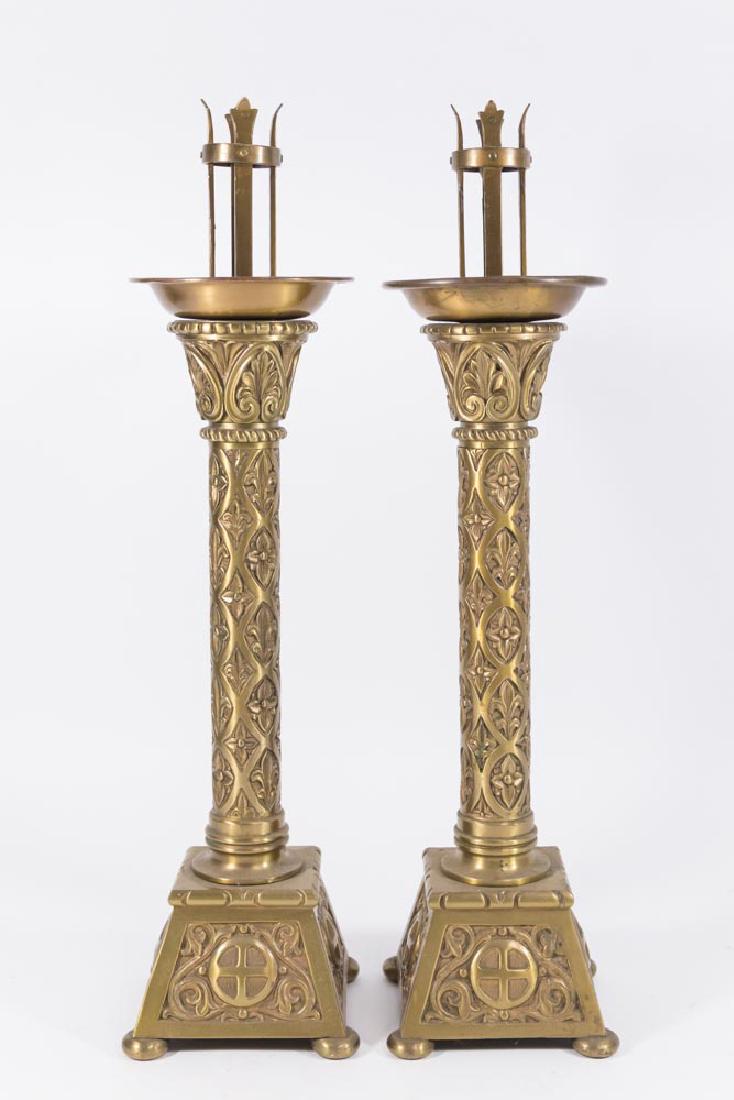 Pair Gothic Style Brass Candlesticks (1 of 5)