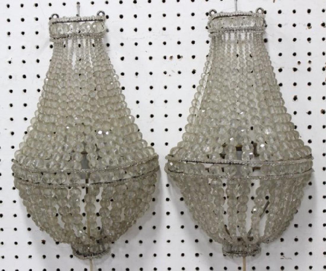 Pair Neoclassic Faceted Glass Silvered Wall Lights: Approx. 17 1/2" H x 10" W x 5 1/2" D. (071096P)