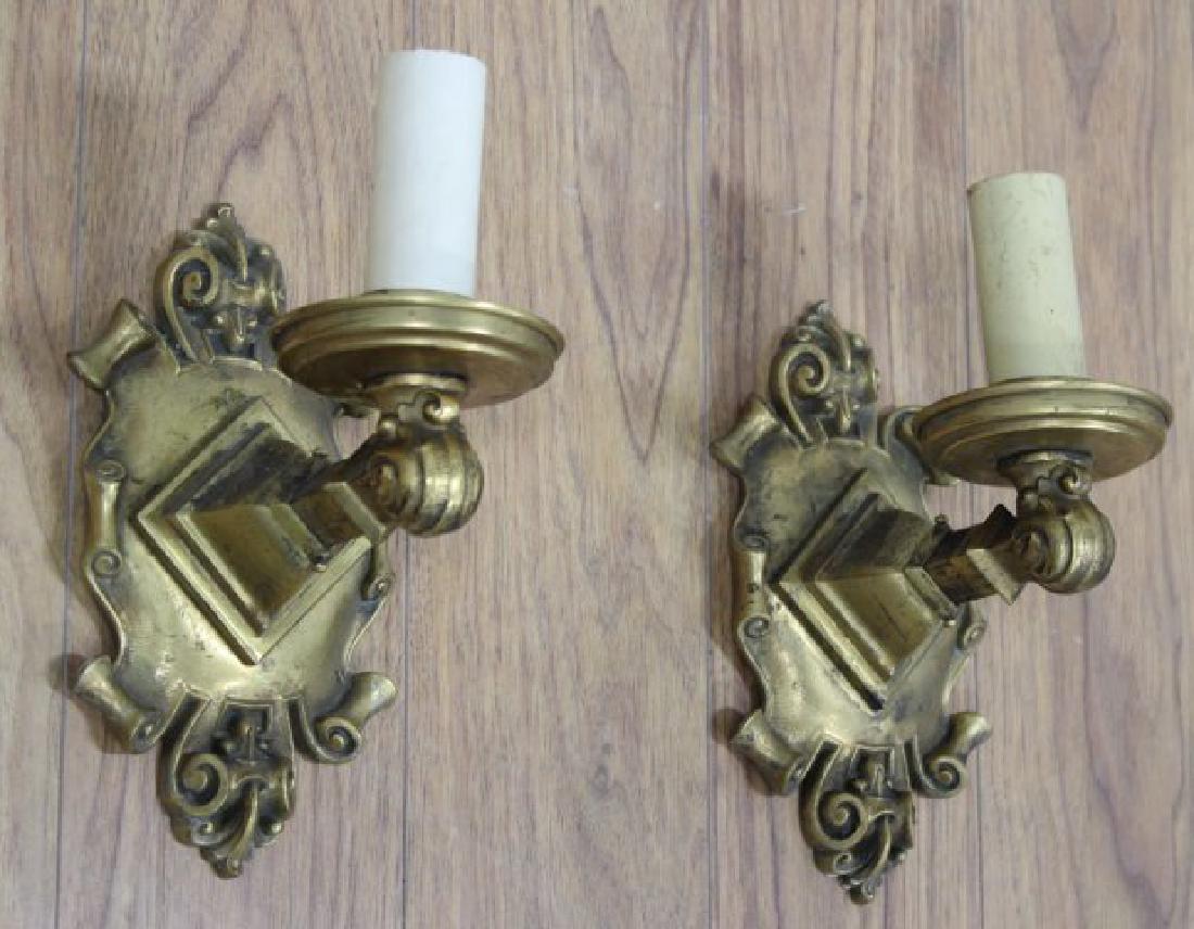 Pair Baroque Style Gilt Bronze Wall Sconces (1 of 3)
