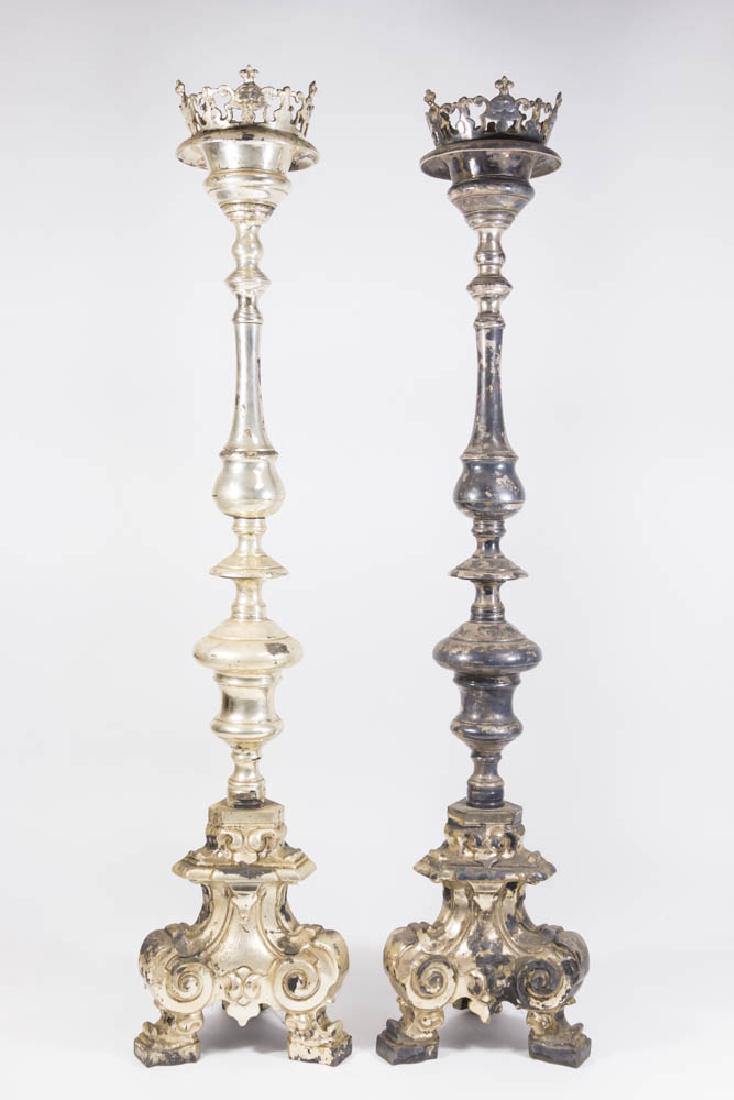 Pair 19th C. Baroque Style Silvered Bronze Lamps (1 of 4)