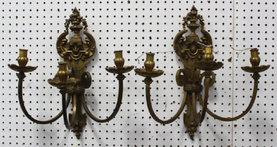 Pair Regence Style Gilt Brass 3-Light Wall Sconces (1 of 3)