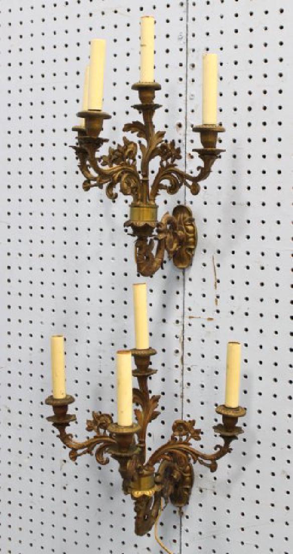 Pair Rococo Style Gilt Bronze 4-Light Wall Sconces (1 of 2)