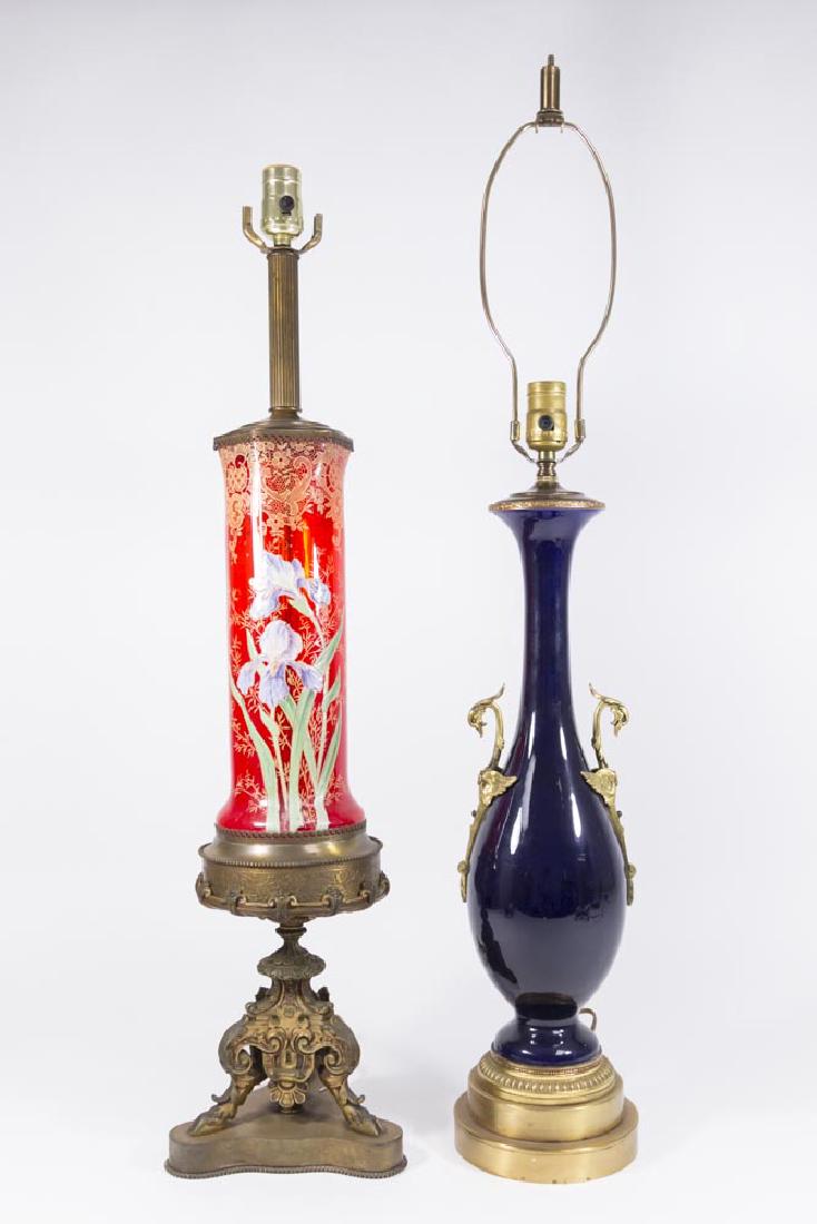 2 Neoclassic Style Porcelain & Ruby Glass Lamps (1 of 6)