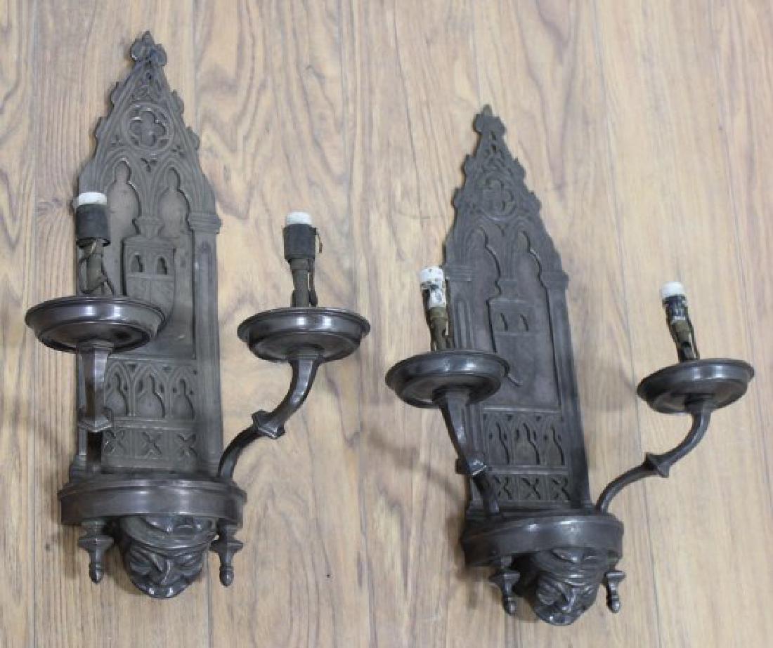 Pair Gothic Style Silvered Bronze Wall Sconces (1 of 3)
