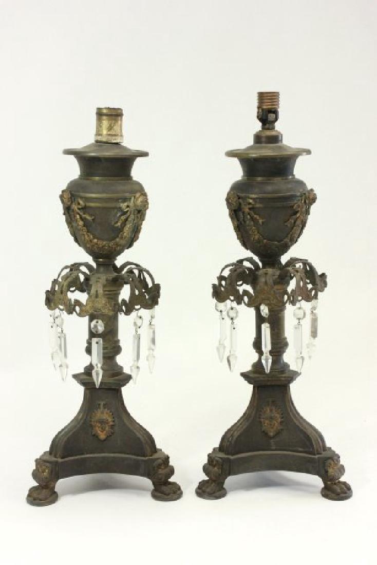 Pr Empire Revival Ormolu & Patinated Bronze Lamps: Originally oil. Approx. 18" H. (012598A)
