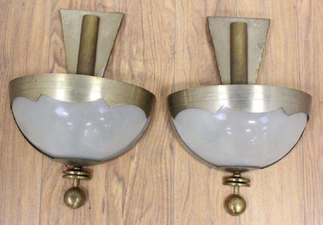 Pair Art Deco Brass & Frosted Glass Lumineres (1 of 2)