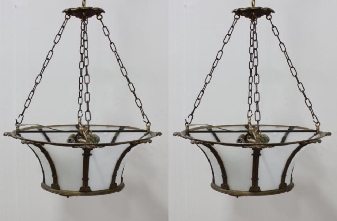 Pair Art Deco Bronze & Frosted Glass Fixtures (1 of 3)
