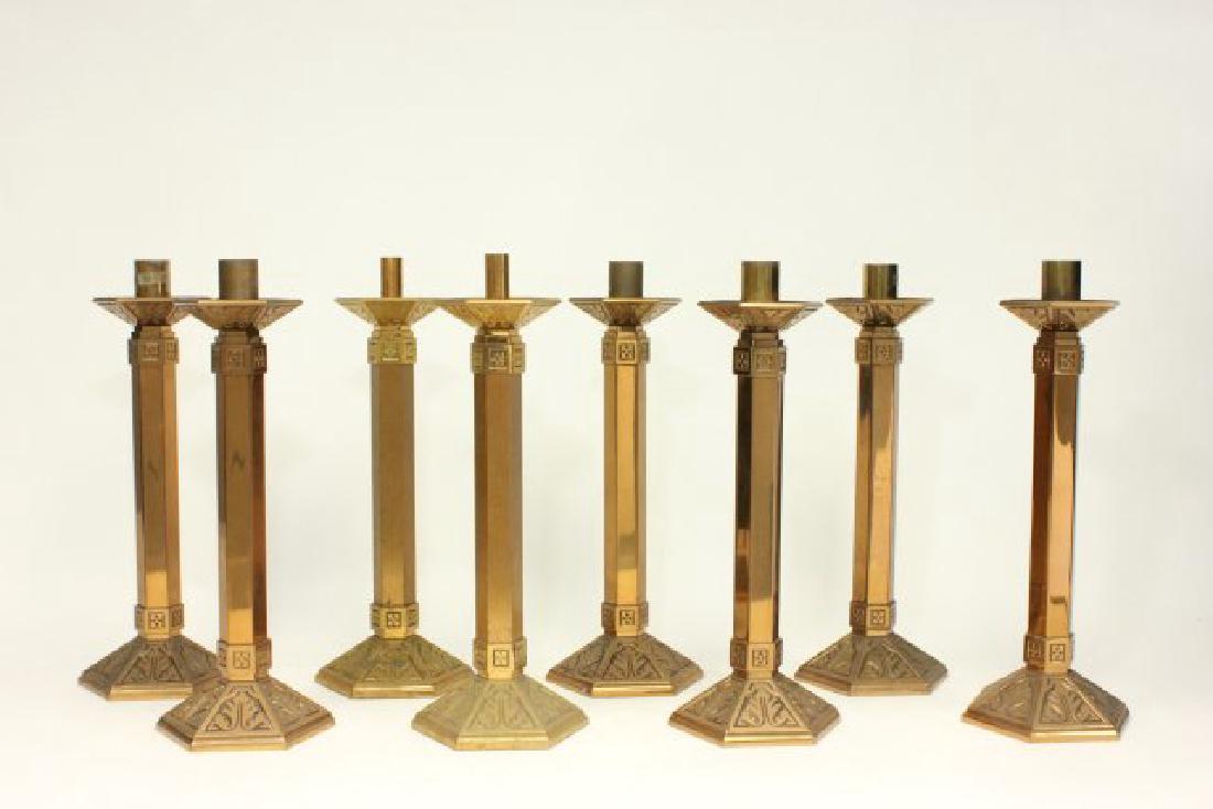 Set 8 Gothic Style Brass Candlesticks (1 of 7)
