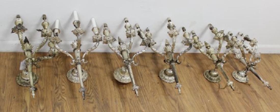 6 Neoclassic Style Silvered Bronzed Wall Sconces (1 of 2)