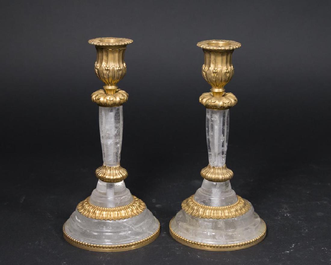Pair Ormolu Bronze & Rock Crystal Candlesticks (1 of 4)