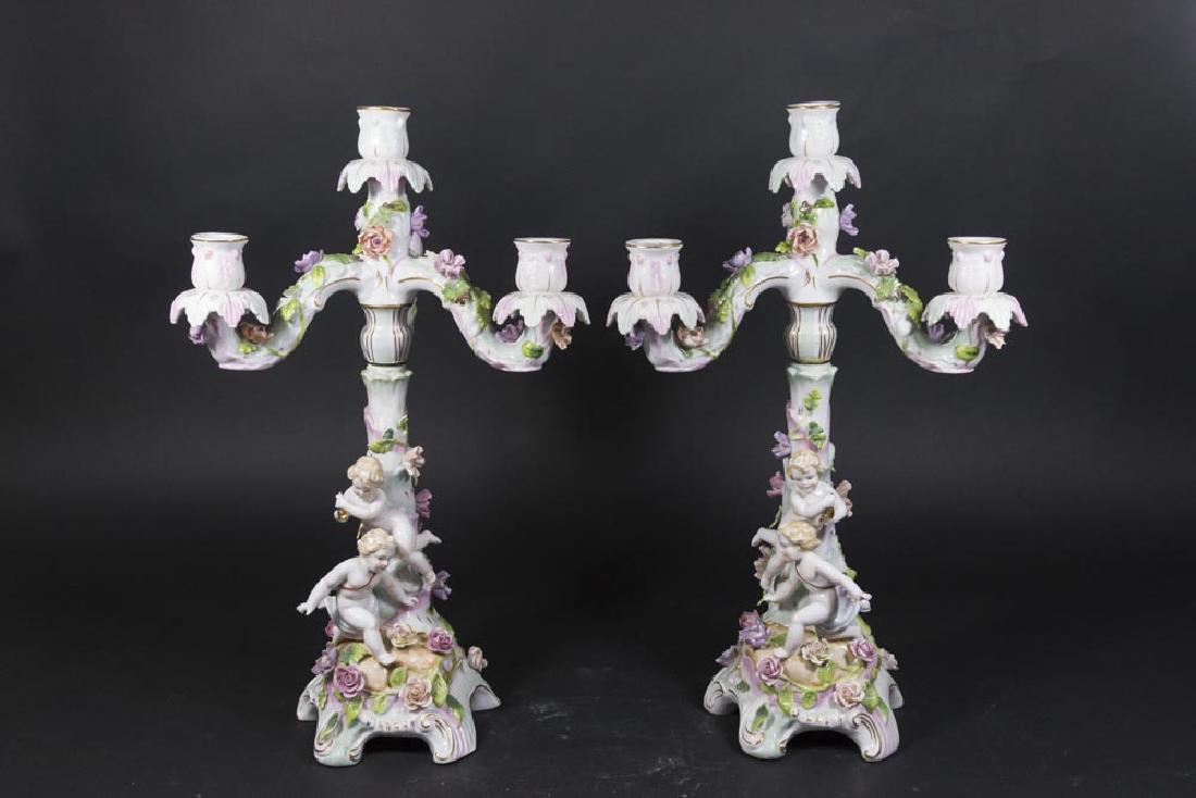 Pr Continental Porcelain Figural 4-Arm Candelabra (1 of 7)