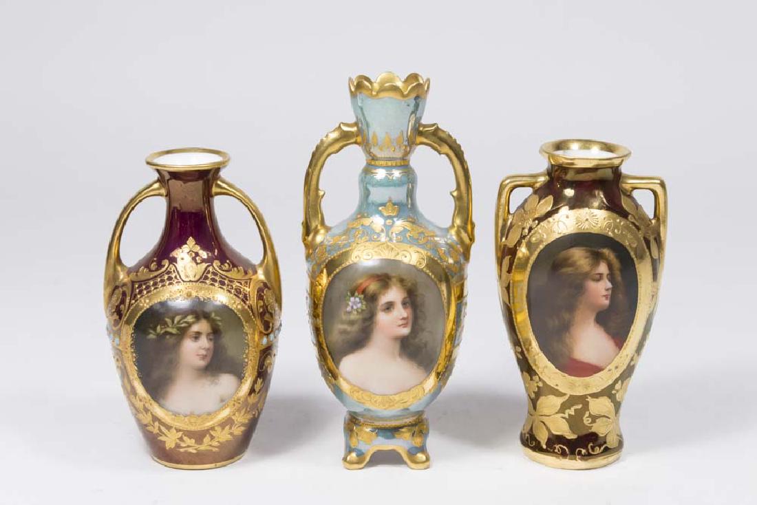 3 Royal Vienna Porcelain Portrait Cabinet Vases (1 of 10)