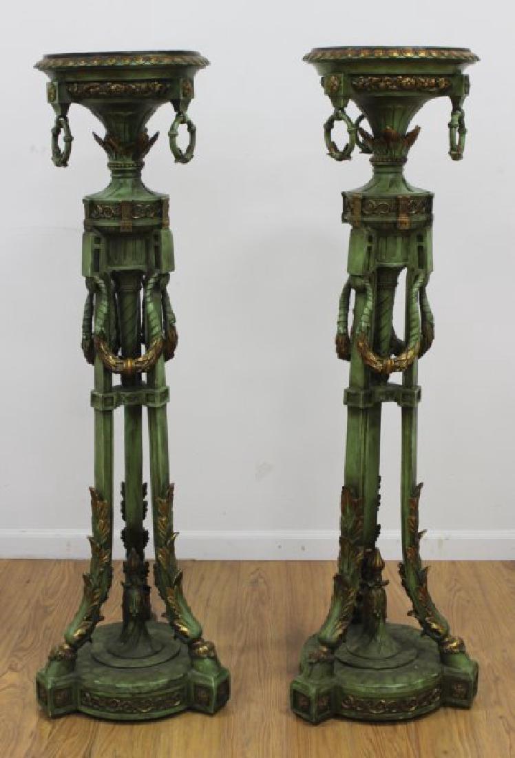 Pr Neoclassic Style Green Painted & Gilt Pedestals (1 of 4)