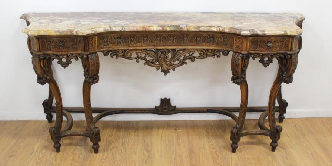 Carved Walnut Marble Top Sideboard (1 of 5)