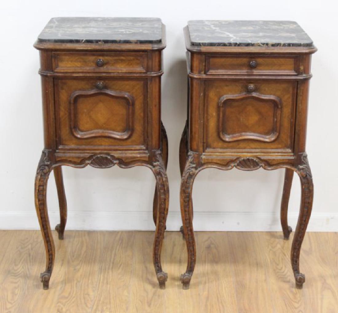 Pair Louis XV Style Marble Top Bedside Tables (1 of 4)
