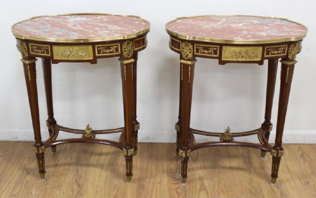 Pair Louis XVI Style Rouge Marble Top Side Tables (1 of 3)