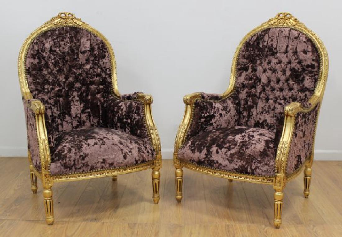 Pair Red Crushed Velvet Tufted Giltwood Chairs (1 of 2)