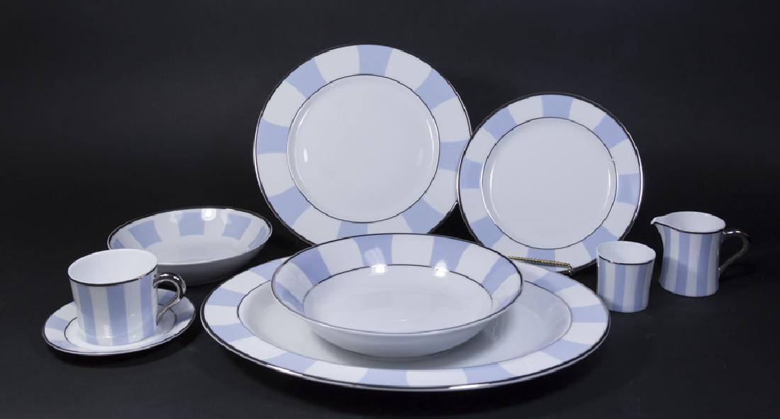 Galerie Royale Bernardaud Wallis Service for 8: Blue stripe. Including 8 cups, 8 saucers, 8 soup, 8 dinner, 8 salad plates, large oval tray, vegetable bowl, and 2 small cups. Never used. 44 pieces.