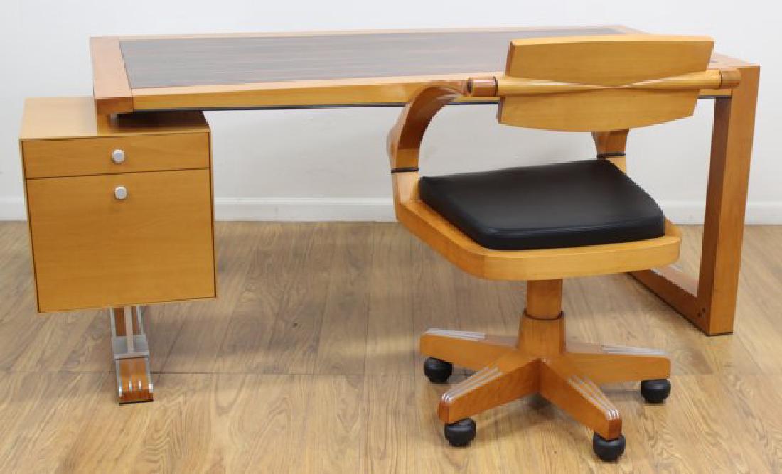 Massimo Scolari Calamander & Fruitwood Desk: Model Spring-Zeno. Approx. 28 1/2" H x 69 1/2" W x 31 1/2" D. From a New York mansion.