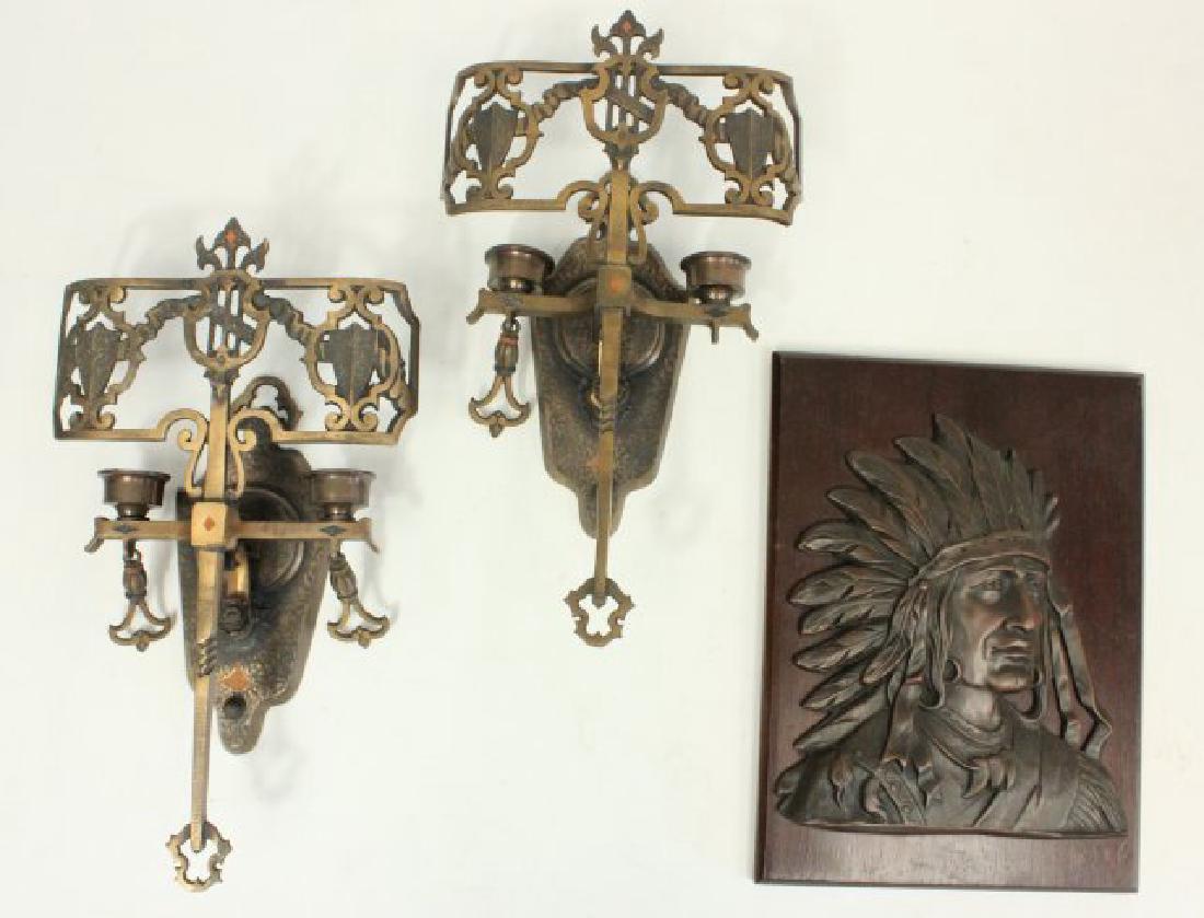 Copper Plaque & Pair Oscar Bach Style Sconces (1 of 6)