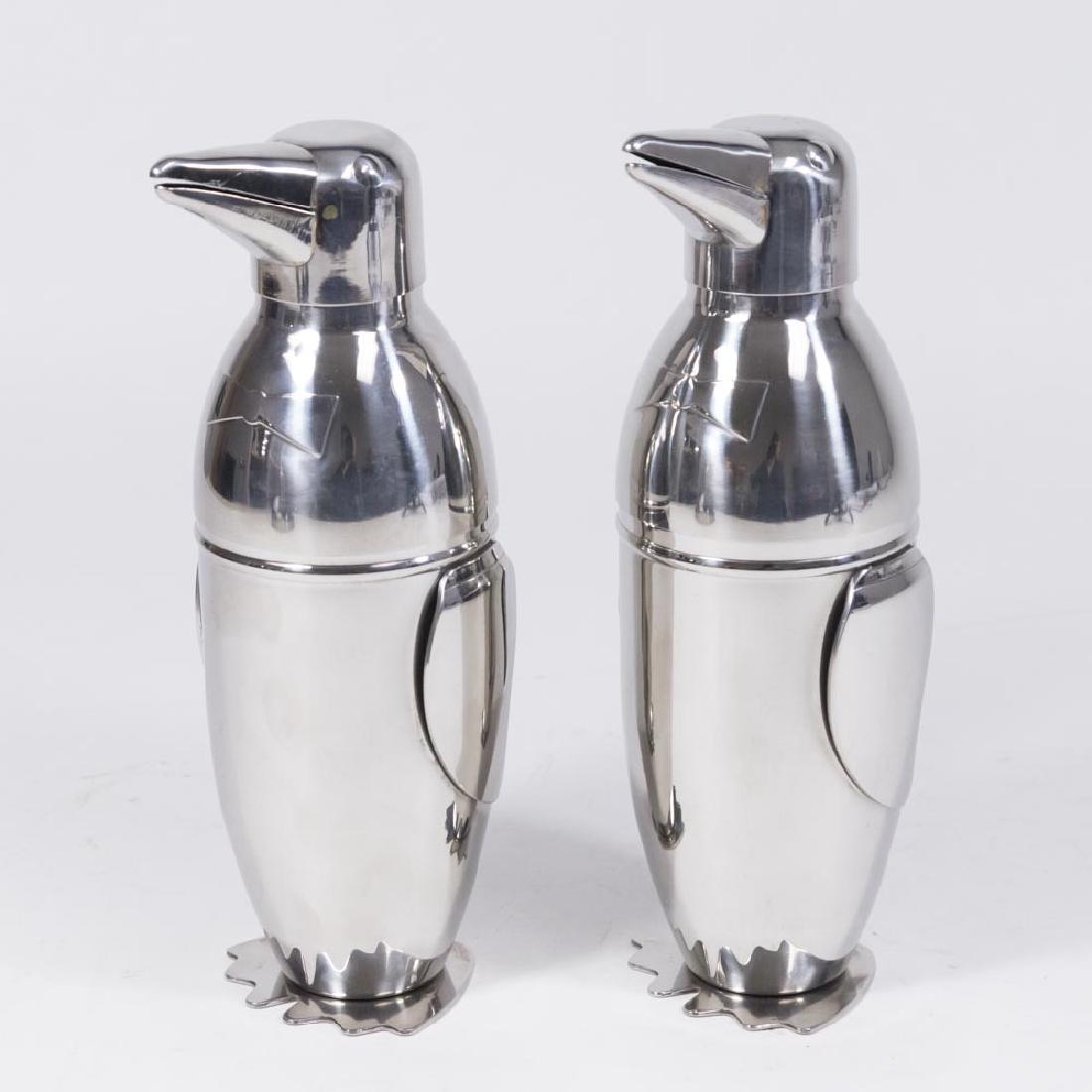Pair Silvered Metal Penguin Cocktail Shakers (1 of 2)