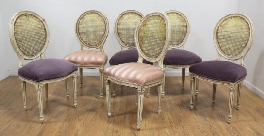 6 Louis XVI Style Cane Back White Painted Chairs (1 of 3)