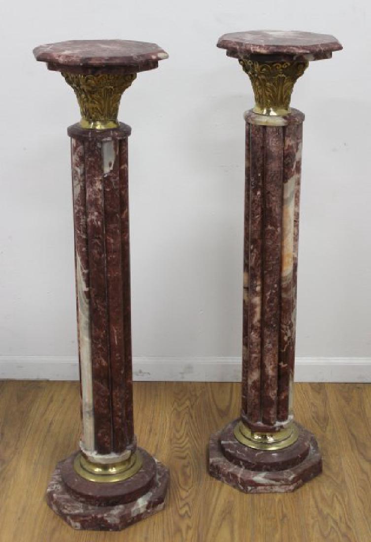 Pair Octagonal Rouge Marble Columns (1 of 3)