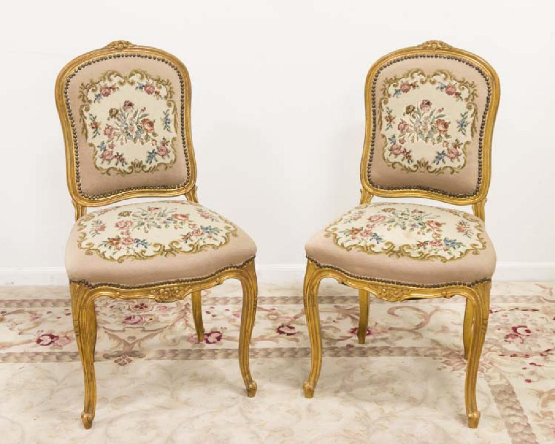 Pair Louis XV Style French Needlepoint Side Chairs (1 of 6)