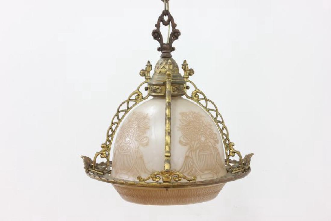 30s Gilt Metal Molded Glass Lantern (1 of 4)