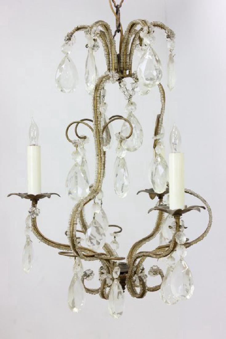 Italian Gilt Metal Beaded Glass 3-Light Chandelier: Approx. 18" H x 13" diameter. (010593A)