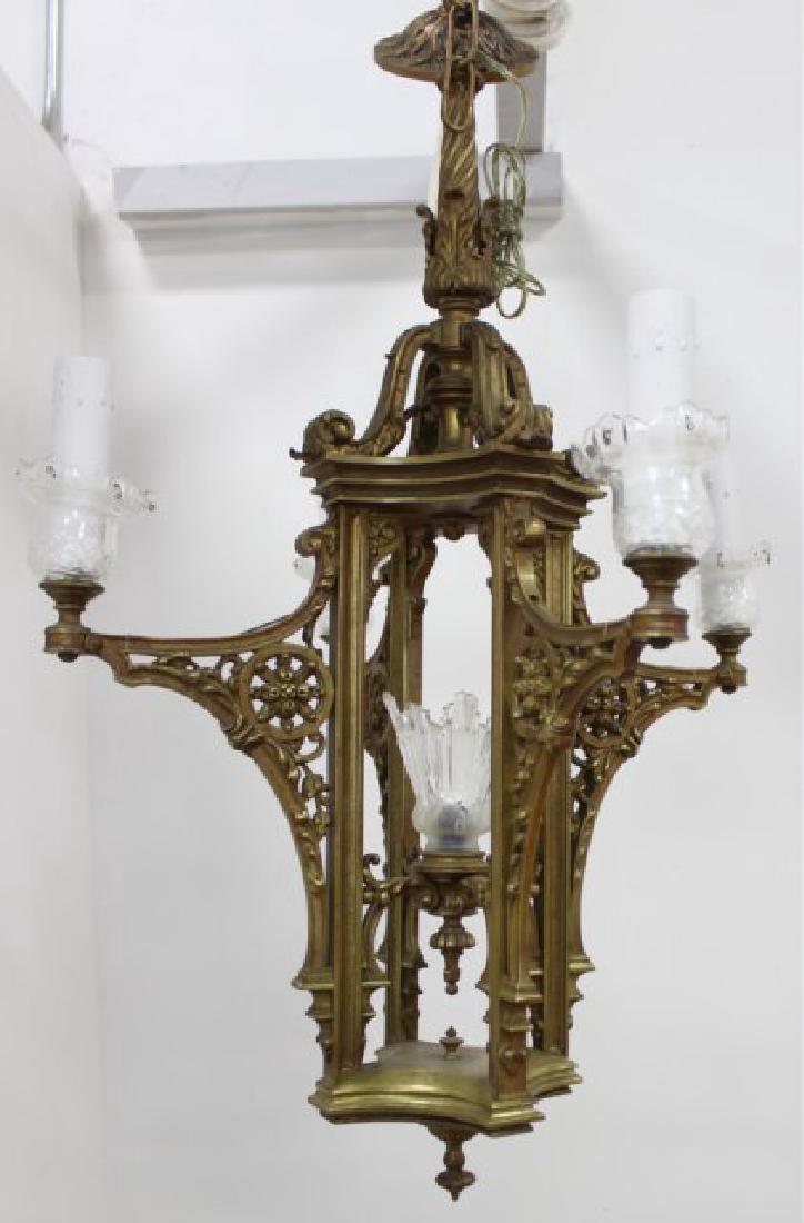 Aesthetic Movement Bronze 4-Light Chandelier (1 of 2)