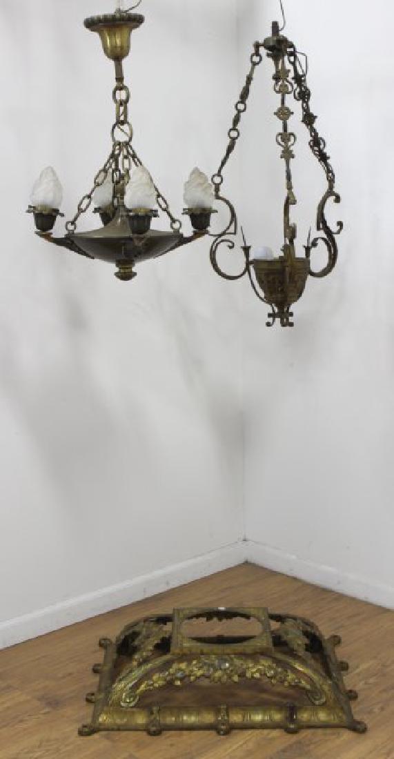 2 Brass Chandeliers & 1 Bronze Ceiling Fixture (1 of 6)