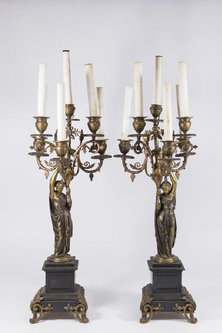Pair 19th Cent. Figural Brass & Marble Candelabra (1 of 6)
